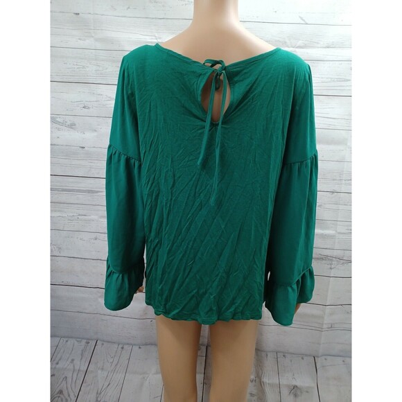 Loft Women's Long Sleeve Ruffle Keyhole Green Blouse Top Size S - Picture 4 of 10